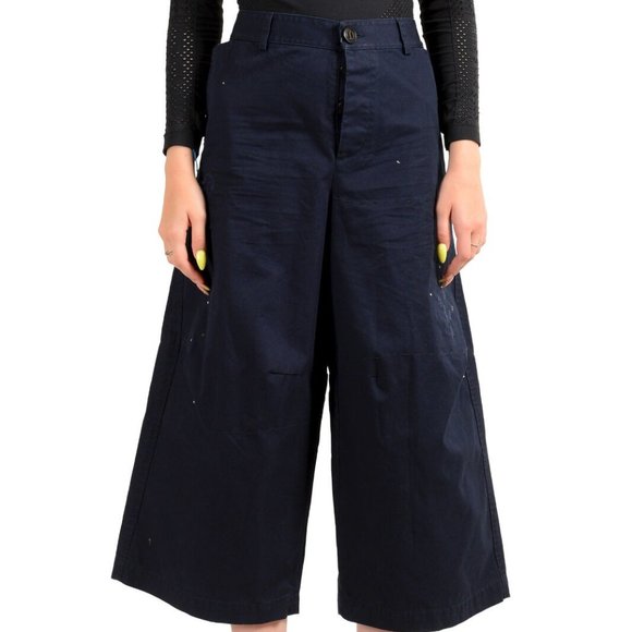 Dsquared2 Women's Blue Painted Cropped Wide Leg Pants US L IT 44